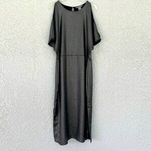 H&M black metallic midi dress with open back cut outs shoulder zipper on back